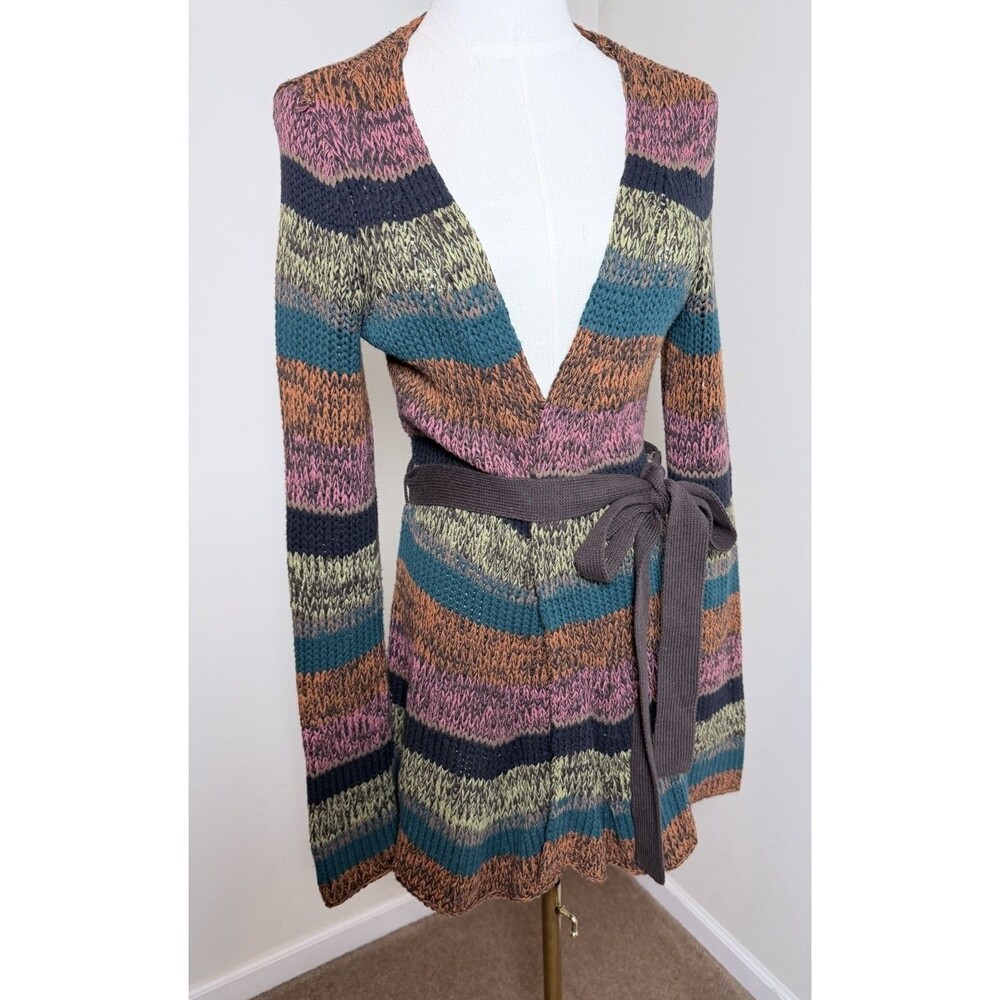 Sparrow Anthropologie Cardigan Women S Fits XS Striped Belted Wrap Sweater Boho